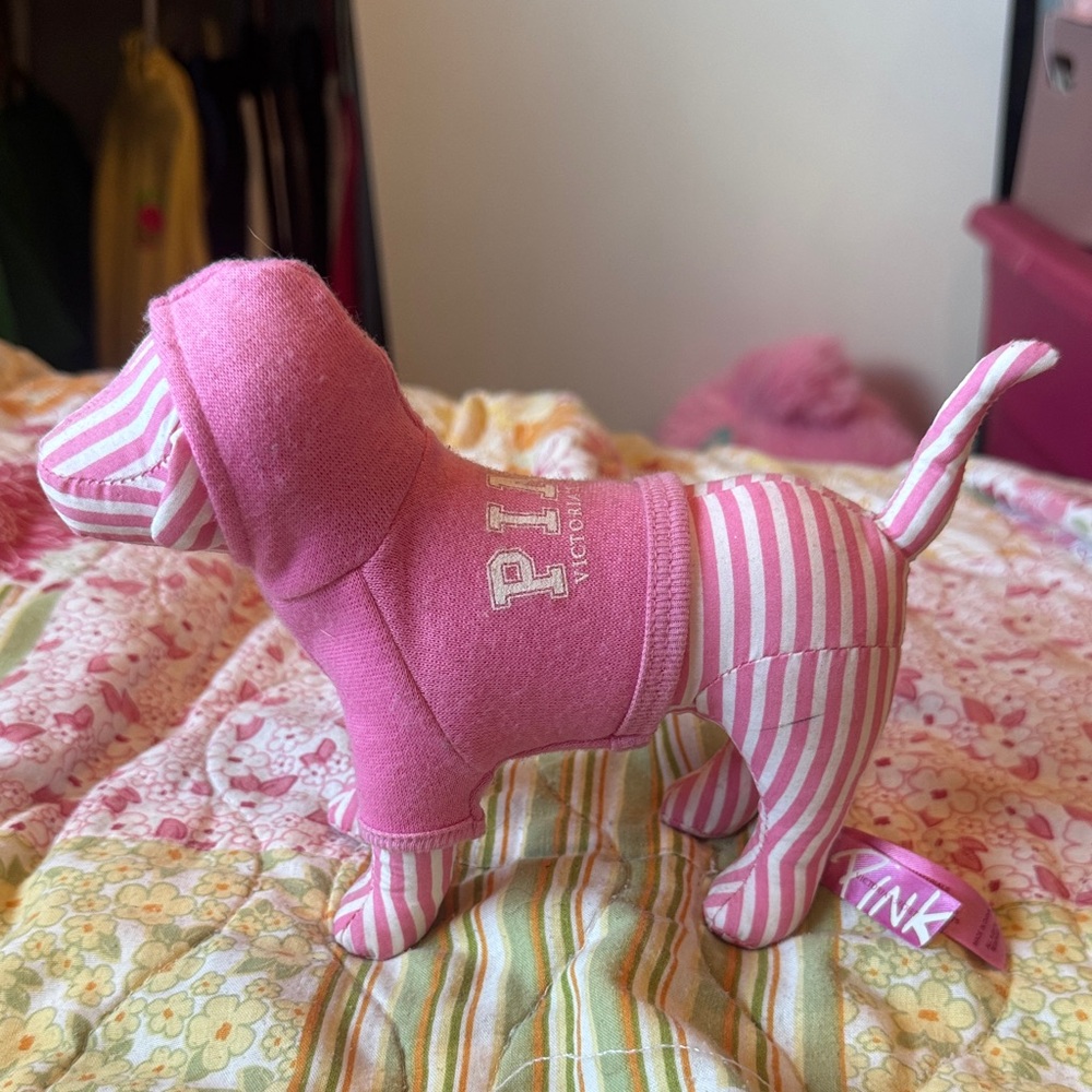 PINK Victoria's Secret Striped Pink Plush Dachshund Dog Toy